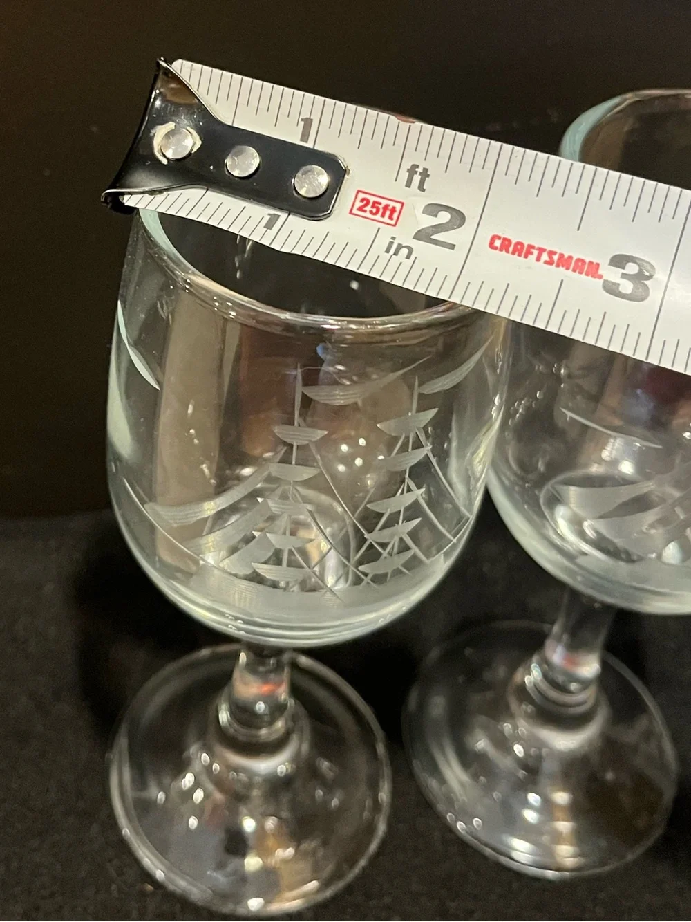 Javit Clipper Ship Collection Wine Glasses Fine Cut Etched Nautical Pattern